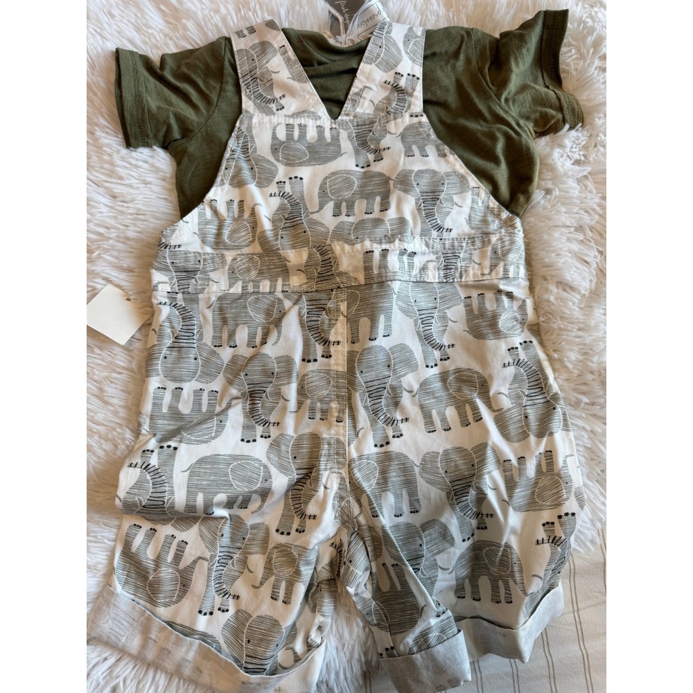 First Impressions Baby Boy 2-Piece Elephant Print Overalls and Shirt Set 18M